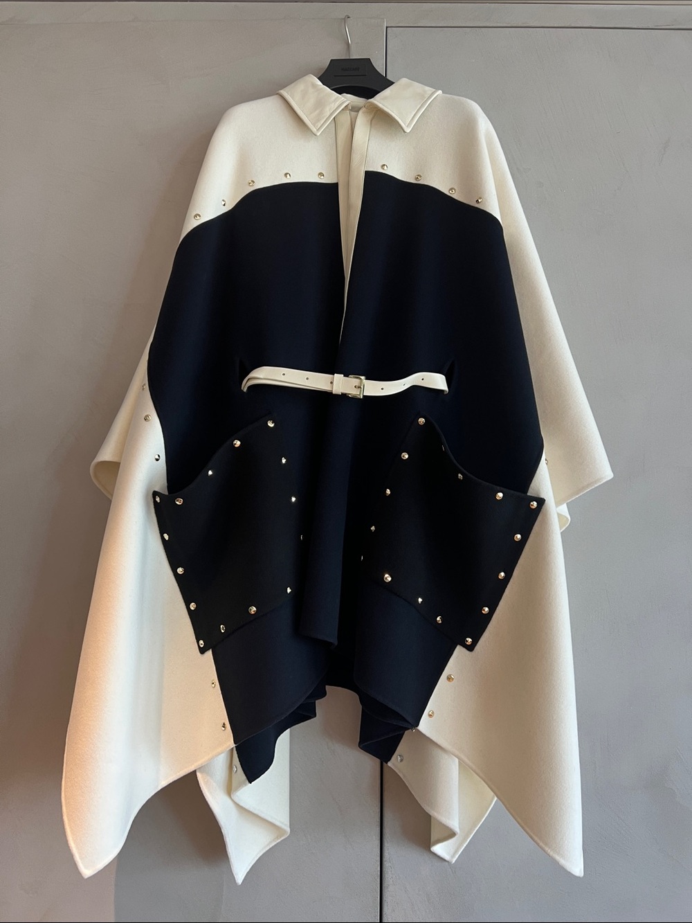 MACKAGE Moly Cream and Navy Studded Wool Cape